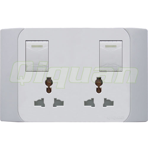 2 gang multi-socket with 2 switch